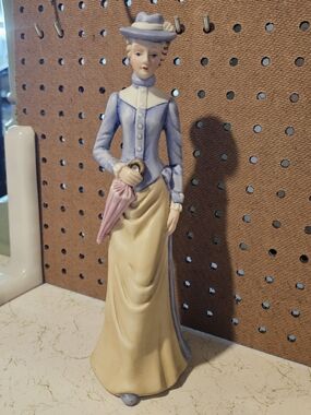 Vintage-Style Lady Figurine in Blue, Pink & Cream - Brand
